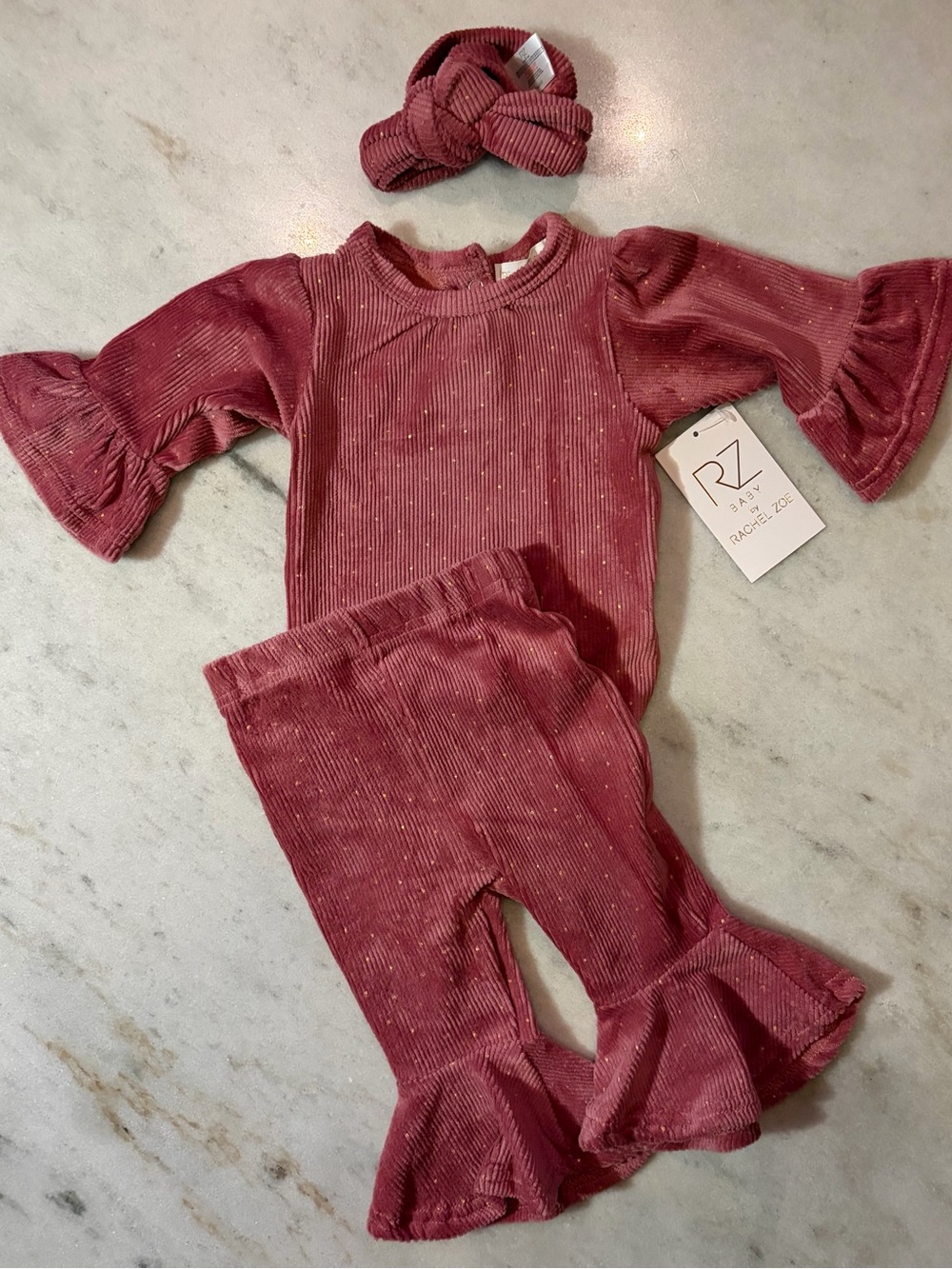Rachel Zoe Girls Dusty Rose Ribbed Two-Piece Set with Headband